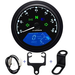 KAOLALI Digital Motorcycle Speedometer Gauge Odometer Tachometer 12000RPM 199 KMH MPH Universal for 1,2,4 Cylinders with Sensor Cable & Bracket