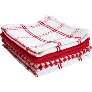 T-Fal Premium Waffle Dish Cloths: Highly Absorbent, Super Soft Long Lasting - 100% Cotton, 12"x13" Flat Waffle Dish Towel for Cleaning & Drying Dishes, (4-Pack), Red