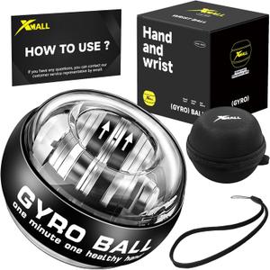 XMALL Torque Ball Hand Exerciser, Grip Strength Trainer, Forearm Strengthener, Wrist Power Gyro Ball, Hand Strengthening Devices, Wrist Strengthener, Finger Exerciser, Auto-Start Colorful Lighting (Black Without Light)