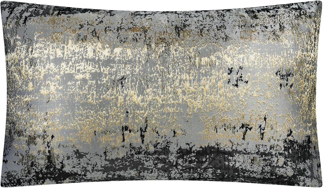 THE-TINOART Gold Splashed Industrial Modern Throw Pillow Covers 12x20, Slate Gray and Black Jacquard Woven Pillow Covers, Urban Textured Decor for Couch Sofa Bed