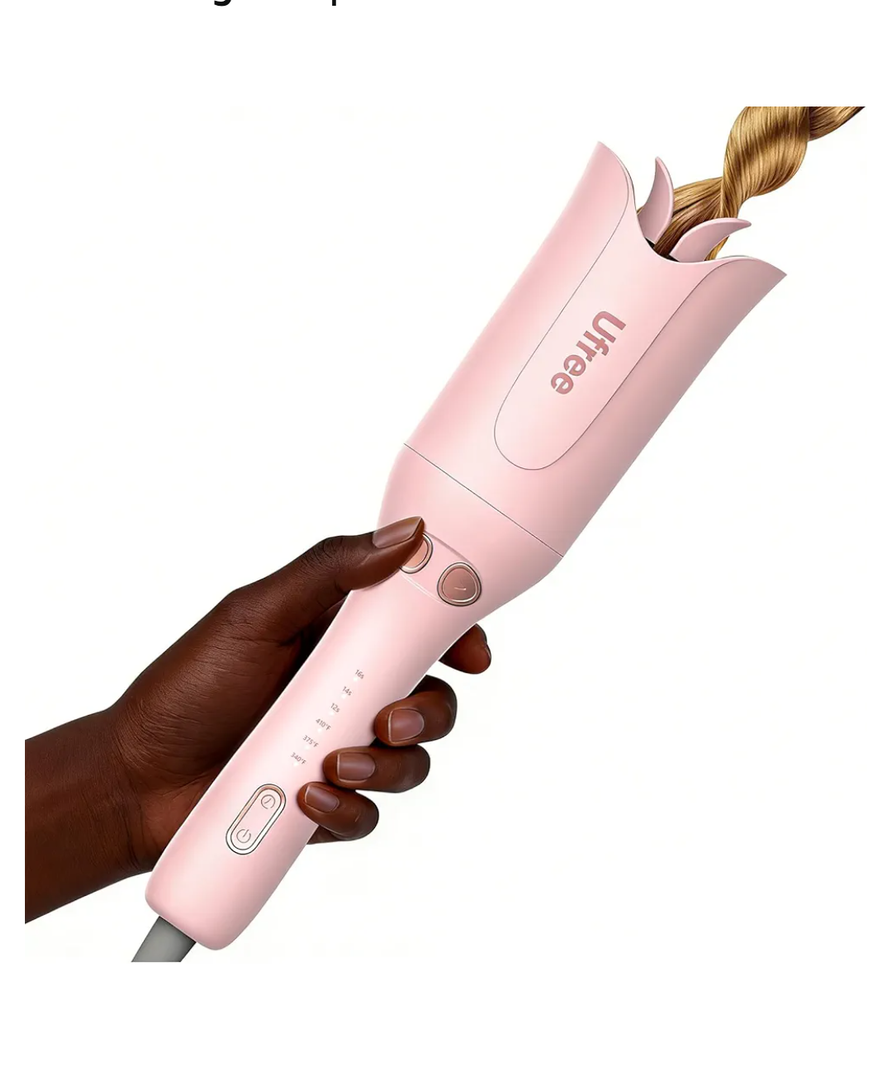 Ufree Automatic Rotating Curling Iron, 1 Inch Ceramic Curling Wand, 1-Click Hair Curler with 3 Heat & Timers, Anti-Scald Design, 1M Ionic Care, Dual Voltage for Travel Beach Waves, Pink