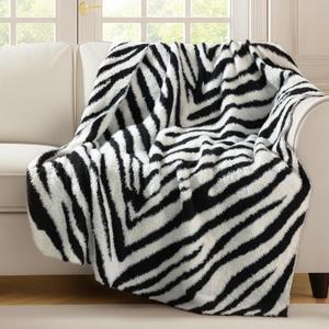 Zebra Throw Blanket for Couch Bed Sofa Ultra Soft Cozy Animal Print Blanket, Lightweight Western Decor Plush Throw, Blanket for Women & Teen Girls 50x60 Inches Black