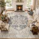 Area Rug Living Room Rugs - 12x15 Washable Boho Rug Vintage Oriental Distressed Farmhouse Large Thin Indoor Carpet for Living Room Bedroom Under Dining Table Home Office - Cream Blue