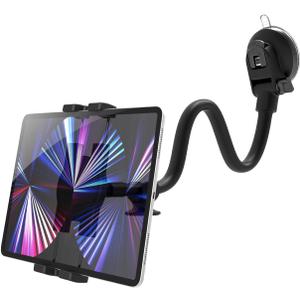 Dashboard Windshield Car Tablet Mount [13 inch Flexible Gooseneck Arm] Super Suction Tablet Holder for Car Compatible with 4-12.9" Devices, iPad Pro Air Mini, Galaxy Tabs, Lenovo, iPhone etc