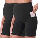POSHDIVAH Women's Maternity Shorts Over The Belly Biker Yoga Active Pregnancy Workout Short Pants with Pockets 8"