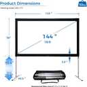 Projector Screen with Stand 144inch, SCREENPRO Portable Fast-Folding Movie Screen with (Max 20.7") Adjustable Leg and Carry Bag, 16:9 HD 4K Indoor/Outdoor Projector Screen for Home Theater