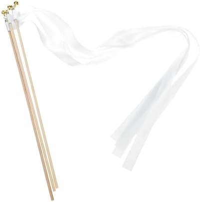MECCANIXITY 20Pcs Wedding Party Ribbon Streamers Sticks for Wedding Party Celebration White