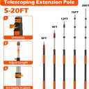 25FT Reach High Ceiling Duster Kits with 5-20FT Adjustable Pole - Includes Extra Long Duster, High Ceiling Duster, Rotatable Window Squeegee & Cobweb Duster for Ceiling Fans and Whole House Cleaning, 20FT, Orange