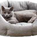 Made4Pets Cat Beds for Indoor Cats - Dog Beds for Small Dogs, Round Pet Bed for Puppy and Kitten, Washable Dog Bed with Anti-Slip Bottom, Removable Dual-Fabric Cushion for All Season, Gray