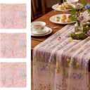 Pink Floral Table Runner 10ft Embroidery Tulle Spring Wildflower Table Runner Seasonal Summer Butterfly Kitchen Dining Gauze Decoration for Wedding Baby Shower Birthday Party (3 Pcs)