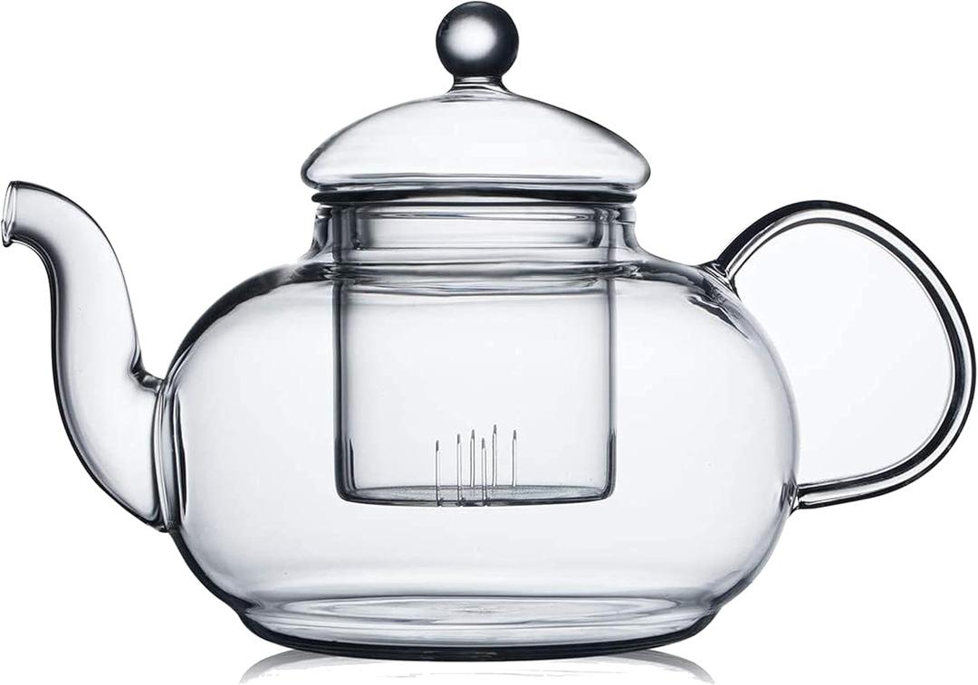 CnGlass 33.8oz Glass Teapot with Removable Infuser,Stovetop Safe Tea Kettle,Blooming & Loose Leaf Tea Pot