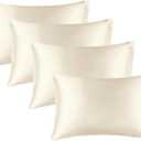 BEDELITE Satin Pillowcase for Hair and Skin, Super Soft Similar to Silk Pillow Cases 4 Pack with Envelope Closure, Cooling Pillowcases for Women Men (20"x26" Standard Size, Beige)