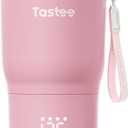 Tastee Heated Coffee Mug 12 Oz Portable Travel Mug with 1 Precise Temperature Control, 8-Hour Heat Retention, 30W Fast Charging, Leak-Proof, Wide Mouth, Gift-Ready for Office, Home & Outdoor(Pink)