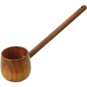 Kichvoe Hishaku Wood Water Ladle - Dipper Bath Ladle Scoop Long Handle - Deep Serving Spoons Soup Spoon for Sauna Garden Tea Ceremony Japanese Style, 11.8inch