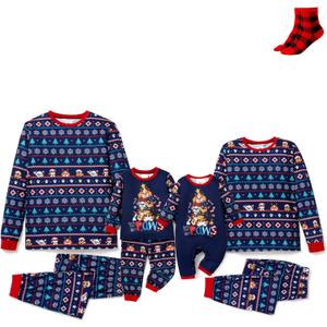 Paw Patrol Family Matching Christmas Pajamas Set for Holiday Mommy and Me Cartoon Print Cozy PJs for Kids & Adults (X-Small, Deep Blue)