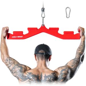 LAT Pull Down Bar with 6 Ergonomic Handles, Neutral Grip LAT Pulldown Attachments for Whole Back Training, Wide Grip LAT Pulldown Bars for Home Gym Cable (Red)
