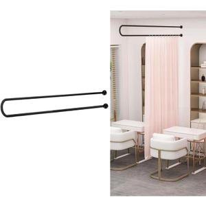 Partition Curtain Rod, U Shaped Curtain Rod with Flat Hooks, Wall Mounted Metal Privacy Partition Rods for Fitting Room Beauty Salon Spa Bedroom Hospital (Black, 6.56ft)