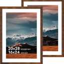 iRahmen 20x28 Poster Frame with 16x24 Mat - Plexiglass Wooden Picture Frames for Photo Wall Gallery Mounting (Dark Brown, Set of 2)