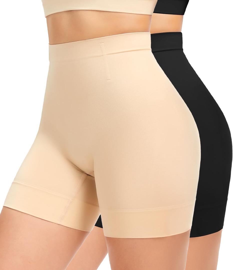 YADIFEN Shapewear for Women Tummy Control, Mid Waist Body Shaper Shorts Butt Lifting Seamless Shapewear Under Dresses (Large, 2 Pack)