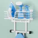 KES 90lb Heavy-Load Ironing Board Hanger Wall Mount, One-Piece Metal Frame Ironing Board Holder with T&V Shaped Hooks, Extra Large Storage Basket, No Breaking Sturdy Screws Included, White, HIR502-WH