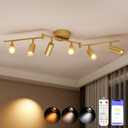 6 Light Heads Gold Track Lighting Kit, 36W CCT 2700K-6000K & Brightness Dimming, Modern LED Ceiling Light Fixture with Flexible Rotatable Heads, APP Remote Control Gold Kitchen Light Fixture