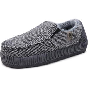ONCAI Mens Slippers Cotton-Blend Moccasins Warm Closed Back Corduroy House Slippers with High-Density Felt Fuzzy Indoor Outdoor Comfortale Yoga Mat Rubber Soles US Size 7-15 (Gray, S)