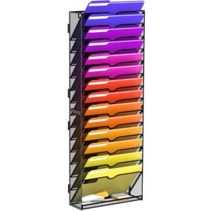 15-Tier Wall File Organizer, Wall File Holder Mesh Mail Organizer for Papers, Folders, Letters, Magazine Rack for Office Home Classroom, Black