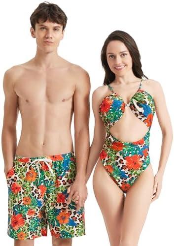 PATPAT Matching Swimsuits for Couples - One Piece Tummy Control High Waisted Bathing Suit and Swim Trunks Swimwear Set, M