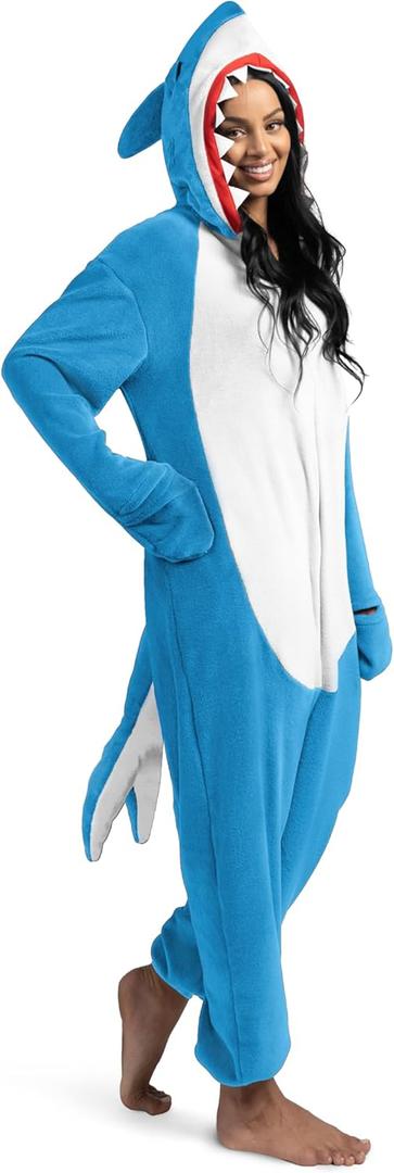 Spooktacular Creations Halloween Shark Costume, Adult Shark Costume, Jumpsuit Marine for Halloween Dress Up (X-Large, Light Blue)