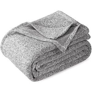 KAWAHOME Summer Sweatshirt Blanket Twin Size for Bed-Lightweight Breathable Blankets,Soft Thin Knit Jersey Blanket for Hot Sleepers,66 X 90 Inches, Heather Grey