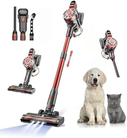 WLOTPO Cordless Vacuum Cleaners for Home with Powerful Suction,Stick Vacuum Cordless Rechargeable,Up to 35 Mins Runtime,Lightweight Hardwood Floor Vacuum for Pet Hair,Carpet(Red)