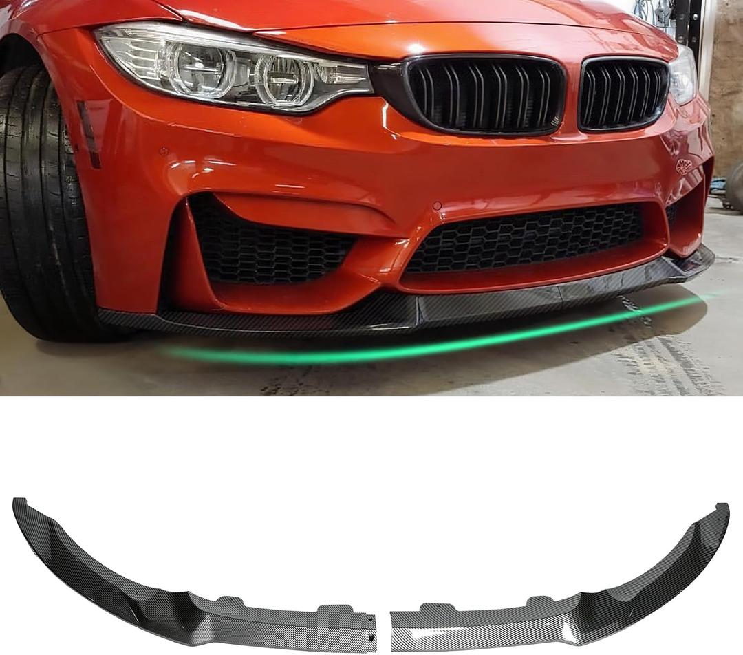 KHK Front Bumper Lip Spoiler for BMW 3 Series F80 M3 F82 F83 M4 2015-2020,Carbon Fiber Look ABS Air Dam Front Splitter Body Kit Accessories-2PCS