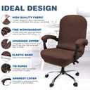 NeColorLife Stretchable Office Chair Cover with Armrest Covers High-Back Desk Chair Slipcover, Checked Jacquard Fabric, Washable (Large Size, Coffee)