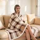 Electric Heated Blanket 72"x84" Full Size, Soft Flannel and Sherpa Double-Sided Material with 4 Heating Levels and 10 Hours Auto-Off, Machine Washable, Cozy Plush Fabric for Home, Brown Plaid