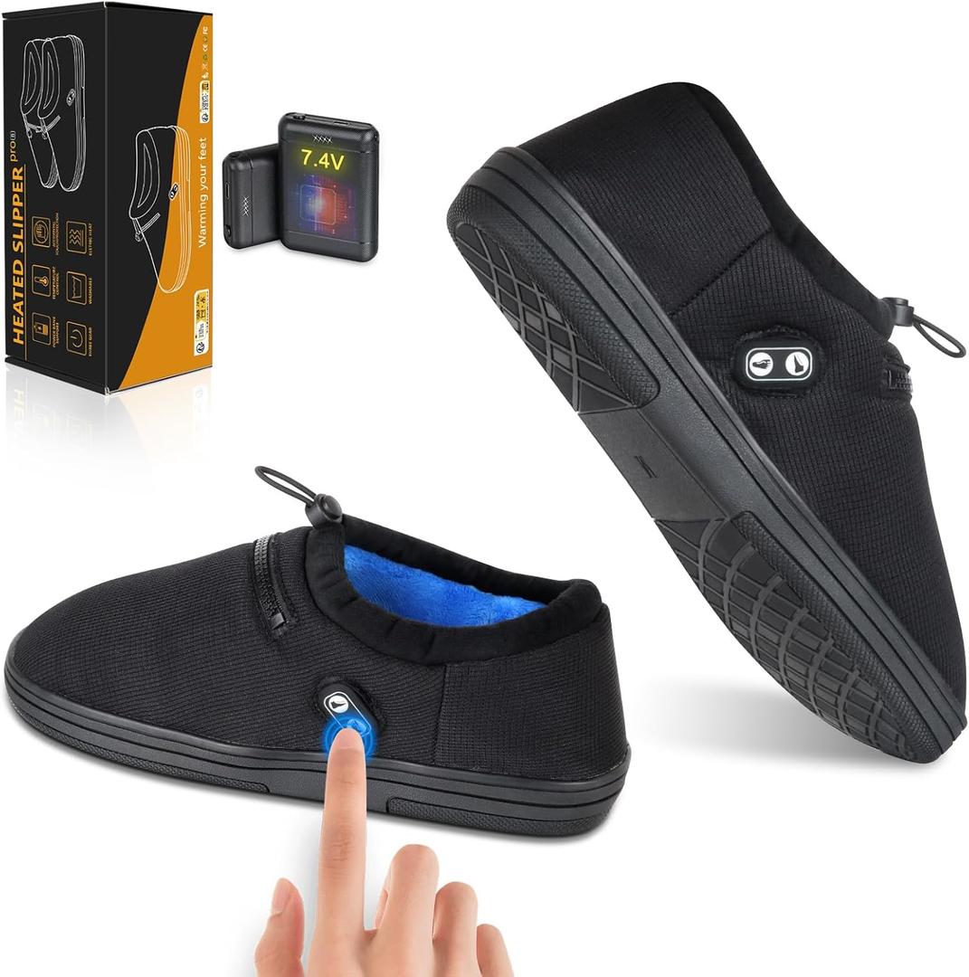 Amiable Heated Slippers, 7.4 V Foot Warmer with Independent Switches Electric Slippers with 3000mAh Rechargeable Battery Heated Shoes to Keep Feet Warm (M: Men 6-8.5 / Women 7.5-10.5)