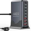 USB C Charger Block 440W Charging Station Hub,8 Port GaN III Fast Charging Brick with 5ft Extension Cord,PD PPS 100W Laptop Power Adapter for MacBook Pro/Air,iPhone 17/16,Samsung Galaxy,Dell