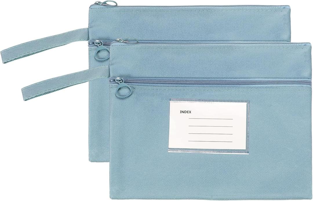 PATIKIL 2 Pcs Mesh Zipper Pouch with Handle, A5 Oxford Fabric Zipper File Pouch Double-Layer Document Bag Storage for Office Travel Puzzles Books Shopping, Blue (9.5 x 7.3 Inch)
