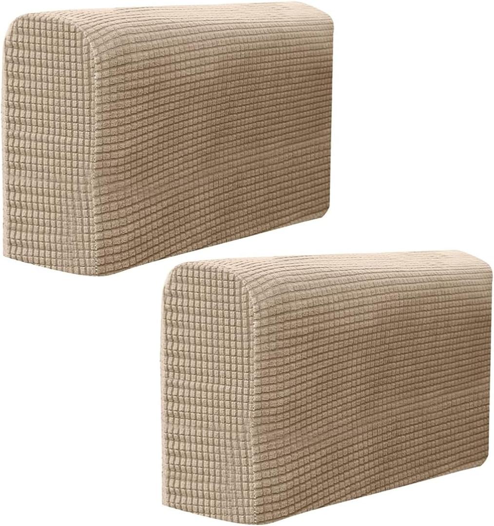 SEWACC 2 Pcs Couch Arm Covers Polyester - Slip Armchair Cover Armrest Cover for Chairs Sofa Stretch Armrest Covers Furniture Protector Washable Armchair Slipcovers (Light Brown)