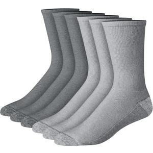Hanes Men's Max Cushioned Crew Socks, Moisture-Wicking with Odor Control, Multi-Pack, Gray/ Charcoal-6 Pack, 12-14