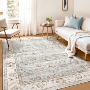 WITSHOCK 6x9 Area Rugs for Living Room: Machine Washable - Non Slip Modern Abstract Rug for Bedroom Dining Room - Stain Resistant for Household - Pet Owners (Light Blue)