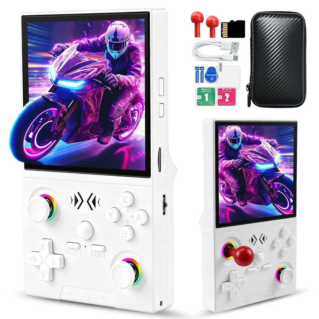UYTGXEN XF40V Retro Handheld Game Console with 2*Detachable Long Joysticks, 4.0-Inch HD IPS Screen Retro Gaming Console, Preloaded Classic Games with Multiple Emulator, Pocket Video Gaming (White)