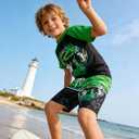 Love Wood Boys Short Sleeve Rash Guard Swimsuit Set with Swim Trunks for 4-14 Years