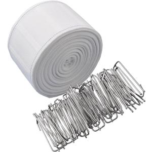 INCREWAY Curtain Accessory, 10 Meters/10.9 Yards White Curtain Tape Curtain Heading Deep Pinch Pleat Tape with 50 Pcs Stainless Steel 4 Prong Curtain Pleater End Tape Hooks Clips