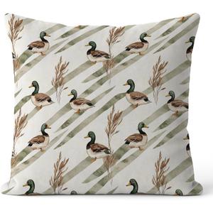 Rustic Farmhouse Mallard Duck Pillow Covers 18x18, Mallard Duck Decor for Home, Ducks Hunting Gifts Decorative Throw Pillow Covers for Kids Room Home Living Room Bedroom Sofa Couch