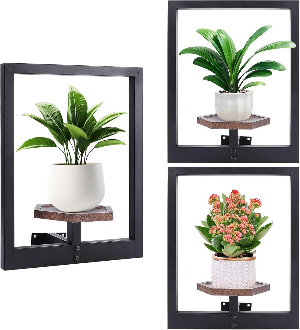 3 Pack Wall Planters for Indoor Plants,Wooden Plant Shelves with Raised Edges,Window Plant Holders Plant Stand Indoor Wall Decor Hanger for Living Room Bedroom Outdoor Entryway