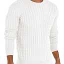 Askdeer Men's Pullover Sweater Crewneck Cable Knit Long Sleeve Sweater Classic Soft Knitted Sweaters with Ribbing Edge White 2XL