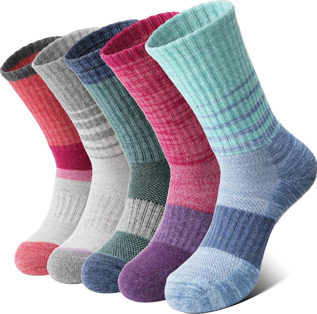 Anlisim Merino Wool Hiking Socks for Women Thermal Winter Warm Boot Work Cushion Socks 5 Pairs (Large, Tie-dye)