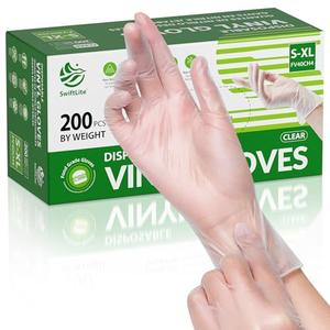 SWIFTLITE Disposable Vinyl Gloves, Food Safe, Latex-Free Powder-Free Clear Plastic Gloves for Cooking, House Clean, Food Prep (200, Large)