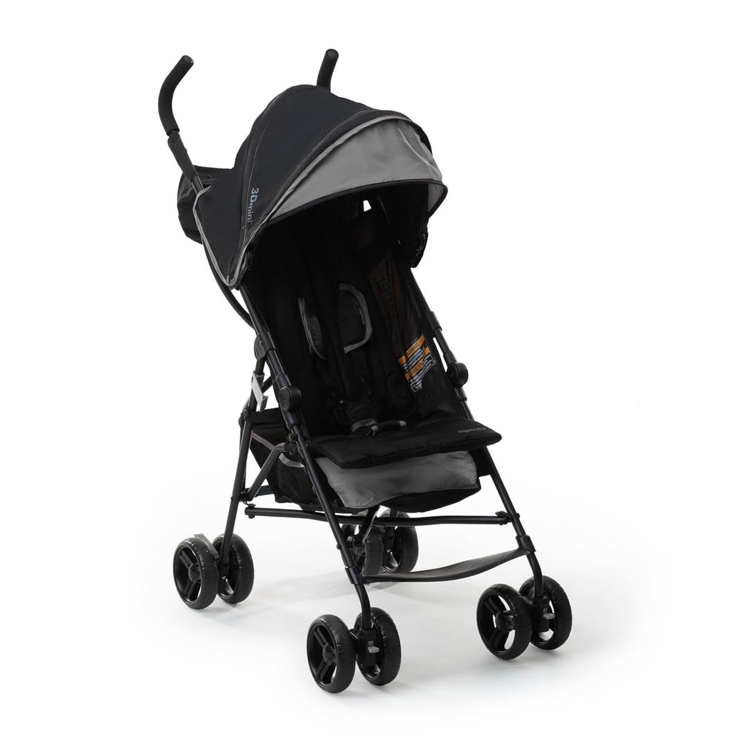 Ingenuity 3D Mini Convenience Stroller Lightweight Stroller with Compact Fold, Multi-Position Recline, Canopy with Pop Out Sun Visor and More Umbrella Stroller for Travel and More, Gray