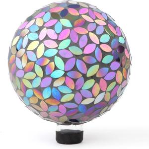 Lily's Home Colorful Mosaic Glass Gazing Ball, Designed with a Stunning Holographic Petal Mosaic Pattern to Bring Color to Any Home and Garden, Silver & Purple (10 Inches Dia.) (Red)